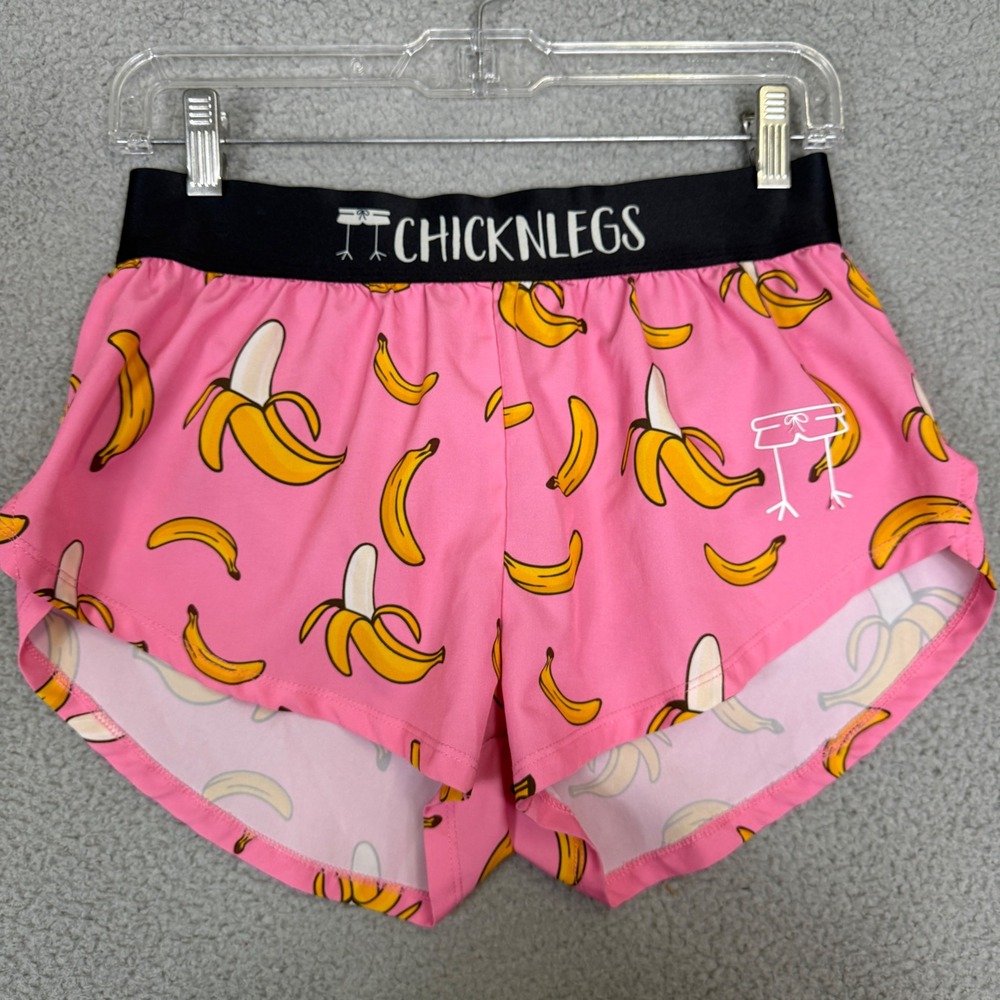 ChicknLegs XS Pink Banana Print Running Shorts Womens Small Zipper Pocket Track